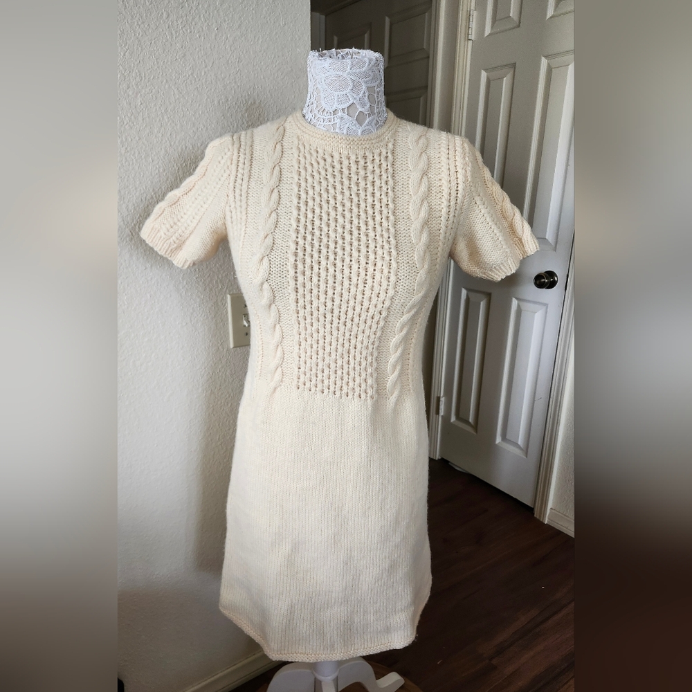 Vintage Chunky Cable Knit Boho‎ Y2K  Hippie '60s Wool Dress Size Medium?